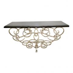 Modern Black Granite Silvered Iron Console Table - 1756073