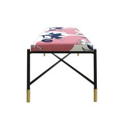 Modern Black Lacquered Iron and Patterned Cotton 1970s Italian Stool - 2252597