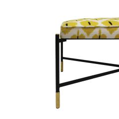 Modern Black Lacquered Iron and Patterned Fabric 1970s Italian Stool - 2594587