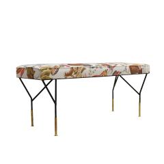 Modern Black Lacquered Iron and Patterned Fabric 1970s Italian Stool - 2668034