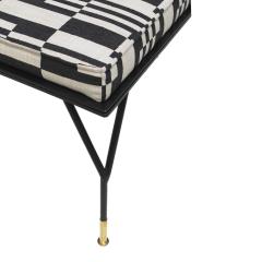 Modern Black Lacquered Iron and Patterned Fabric 1970s Italian Stool - 3728742