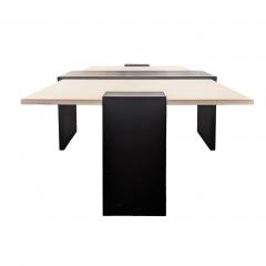 Modern Black Steel and Limestone Offset Cocktail Table - 4714247