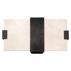 Modern Black Steel and Limestone Offset Cocktail Table - 4714250