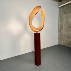 Modern Boomerang Wooden Sculpture on Steel Pedestal by David Hymes Contemporary - 3268570