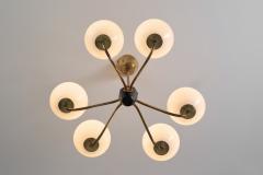 Modern Brass and Glass Globe Chandelier Europe ca 1940s - 2717870