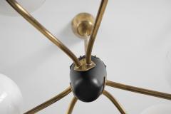 Modern Brass and Glass Globe Chandelier Europe ca 1940s - 2717872