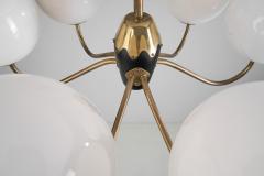 Modern Brass and Glass Globe Chandelier Europe ca 1940s - 2717874