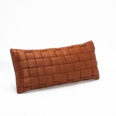 Modern Brown Woven Leather Decorative Lumbar Pillow - 4207807