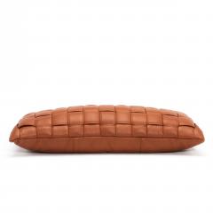 Modern Brown Woven Leather Decorative Lumbar Pillow - 4207812