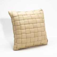 Modern Cream Woven Leather Decorative Pillow - 4207799