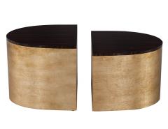 Modern Curved Macassar Cocktail Accent Tables in Antiqued Silver Leaf - 2920356