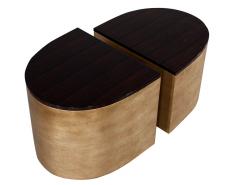 Modern Curved Macassar Cocktail Accent Tables in Antiqued Silver Leaf - 2920358