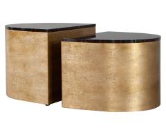 Modern Curved Macassar Cocktail Accent Tables in Antiqued Silver Leaf - 2920359