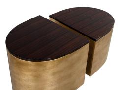 Modern Curved Macassar Cocktail Accent Tables in Antiqued Silver Leaf - 2920363