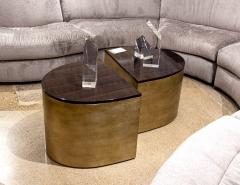 Modern Curved Macassar Cocktail Accent Tables in Antiqued Silver Leaf - 2920365