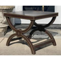 Modern Designer Curule Studded Leather Stool Bench or Side Table - 2893083