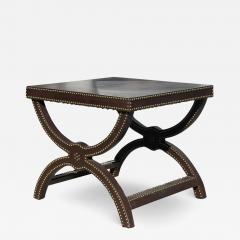 Modern Designer Curule Studded Leather Stool Bench or Side Table - 2896249