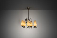 Modern Five Armed Browned Brass Chandelier Scandinavia Mid 20th Century - 4593153