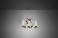 Modern Five Armed Browned Brass Chandelier Scandinavia Mid 20th Century - 4593224
