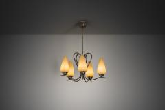 Modern Five Armed Browned Brass Chandelier Scandinavia Mid 20th Century - 4593225