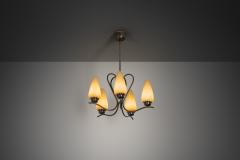 Modern Five Armed Browned Brass Chandelier Scandinavia Mid 20th Century - 4593227