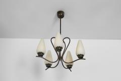 Modern Five Armed Browned Brass Chandelier Scandinavia Mid 20th Century - 4593229