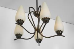 Modern Five Armed Browned Brass Chandelier Scandinavia Mid 20th Century - 4594479