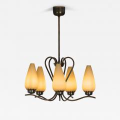 Modern Five Armed Browned Brass Chandelier Scandinavia Mid 20th Century - 4603278