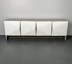 Modern Geometric Ceruse Oak Dresser Sideboard Cabinet White Lacquered  - 2966217