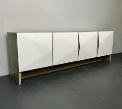 Modern Geometric Ceruse Oak Dresser Sideboard Cabinet White Lacquered  - 2966220