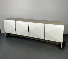 Modern Geometric Ceruse Oak Dresser Sideboard Cabinet White Lacquered  - 2966221