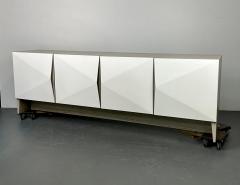 Modern Geometric Ceruse Oak Dresser Sideboard Cabinet White Lacquered  - 2966222