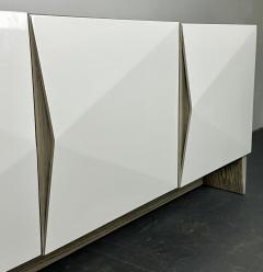 Modern Geometric Ceruse Oak Dresser Sideboard Cabinet White Lacquered  - 2966225