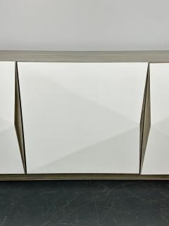 Modern Geometric Ceruse Oak Dresser Sideboard Cabinet White Lacquered  - 2966226