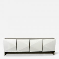 Modern Geometric Ceruse Oak Dresser Sideboard Cabinet White Lacquered  - 2970877