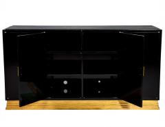 Modern Gold Leaf and Black Lacquer Buffet Console Cabinet with Stone Top - 1998447