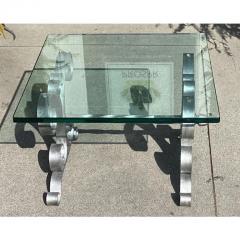 Modern Gothic Style Silver Gilt Wrought Iron Glass Side Table - 4175413