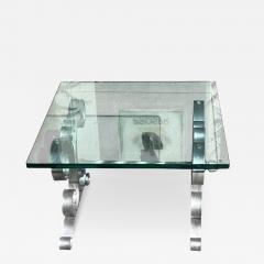 Modern Gothic Style Silver Gilt Wrought Iron Glass Side Table - 4177055