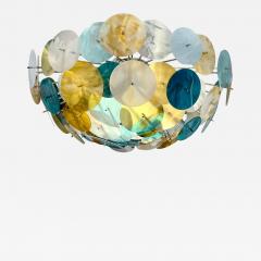 Modern Italian Aqua Blue Green Gold White Murano Glass Nickel Sputnik Flushmount - 2987899