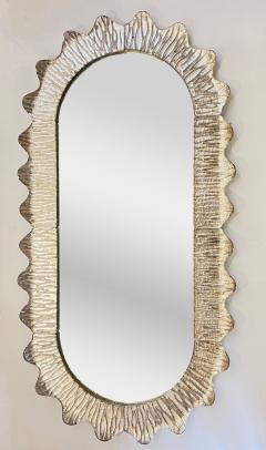 Modern Italian Art Deco Style Curved Ivory Cream Murano Glass Brass Oval Mirror - 4029587