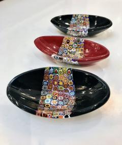 Modern Italian Black White Red Blue Green Murano Art Glass Mosaic Catch All Bowl - 3312820