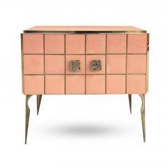 Modern Italian Custom Art Deco Royal Pink Glass Brass Edge Cabinet Bar - 2110762