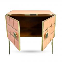 Modern Italian Custom Art Deco Royal Pink Glass Brass Edge Cabinet Bar - 2110763