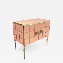 Modern Italian Custom Art Deco Royal Pink Glass Brass Edge Cabinet Bar - 2111705