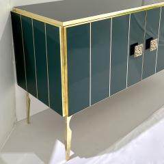 Modern Italian Custom Art Deco Style Hunter Green Black Glass Brass Cabinet Bar - 3381232