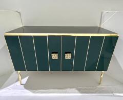 Modern Italian Custom Art Deco Style Hunter Green Black Glass Brass Cabinet Bar - 3381235