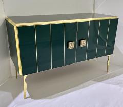 Modern Italian Custom Art Deco Style Hunter Green Black Glass Brass Cabinet Bar - 3381236