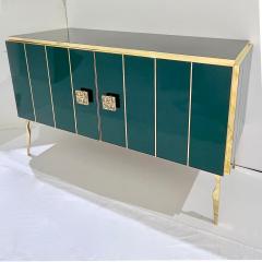Modern Italian Custom Art Deco Style Hunter Green Black Glass Brass Cabinet Bar - 3381240