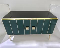 Modern Italian Custom Art Deco Style Hunter Green Black Glass Brass Cabinet Bar - 3381241