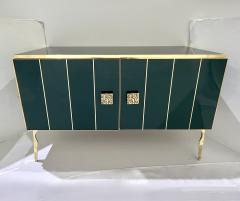Modern Italian Custom Art Deco Style Hunter Green Black Glass Brass Cabinet Bar - 3381242